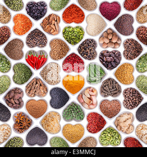 Seamless texture with spices and herbs over white background Stock Photo