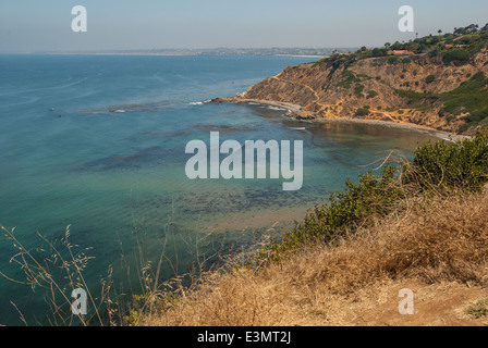 Overlooking Bluff Cove at Palos Verdes with view toward Los Angeles and LA area coastline. (USA) Stock Photo