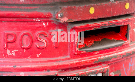 Close -up of Royal Mail Red Post Box. Stock Photo
