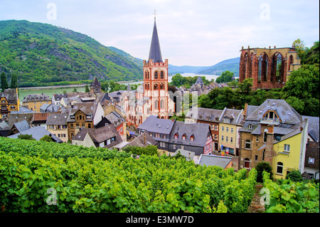 View over Bacharach along the famous Rhine River, Germany Stock Photo