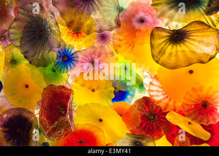 Glass flowers created by the artists DALE CHIHULY installed in the ceiling of the BELLAGIO HOTEL AND CASINO - LAS VEGAS, NEVADA Stock Photo