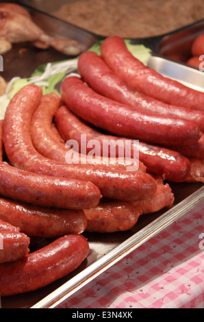 Grilled pork sausages on a tray Stock Photo