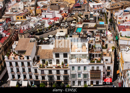 View of Commercial District from the top of La Giralda at Seville´s Cathedral looking toward Guadalquivir River. Stock Photo