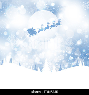 Christmas backgroud with santa flying through the night sky Stock Photo