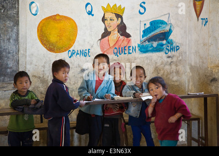 NEPALI SCHOOL CHILDREN in the classroom - KATHAMANDU VALLEY, NEPAL Stock Photo