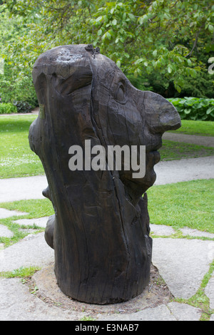 A wooden statue of the Swedish botanist, zoologist and physician Carl Linnaeus in Botaniska Tradgarden in Visby, Gotland, Sweden Stock Photo