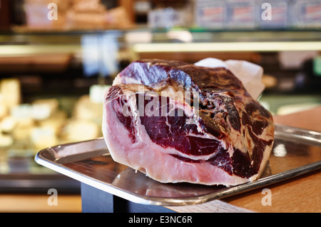 Meat on tray at butcher's shop Stock Photo