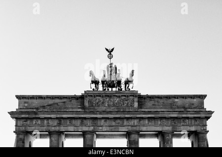 High section of Brandenburg Gate against sky, Berlin, Germany Stock Photo