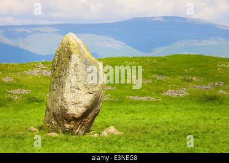 Mayburgh Henge Standing stone. Eamont Bridge, Penrith, Cumbria, England, United Kingdom. Stock Photo