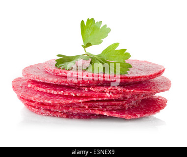 salami close-up isolated on white background Stock Photo