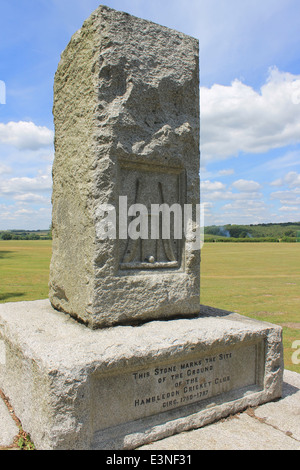 Monument marking the site of the ground of Hambledon Cricket Club circa 1750-1787 near Denmead, Hampshire, UK Stock Photo