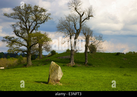 Mayburgh Henge Standing stone. Eamont Bridge, Penrith, Cumbria, England, United Kingdom. Stock Photo