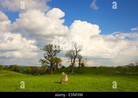 Mayburgh Henge Standing stone. Eamont Bridge, Penrith, Cumbria, England, United Kingdom. Stock Photo