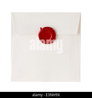 mail envelope or letter sealed with wax seal stamp isolated on white Stock Photo