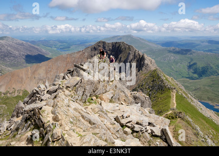 View from Crib y Ddysgl to Crib Goch ridge on Snowdon Horseshoe in mountains of Snowdonia National Park (Eryri) North Wales UK Britain Stock Photo