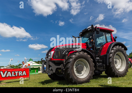Display of agricultural equipment, Agricultural show, Valtra tractor, Funen Agricultural show, Odense, Denmark Stock Photo