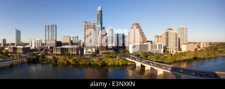 City skyline viewed across the Colorado river, Austin, Texas, United States of America Stock Photo