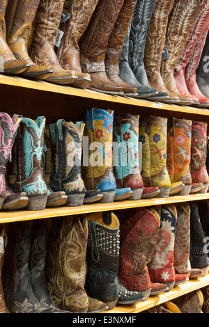 Cowboy boots on shelves, Austin, Texas, United States of America Stock Photo