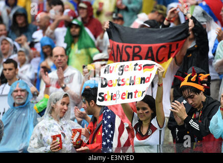 Recife, Brazil. 26th June, 2014. German fans on the stand during the FIFA World Cup group G preliminary round match between the USA and Germany at Arena Pernambuco in Recife, Brazil, 26 June 2014. Photo: Thomas Eisenhuth/dpa/Alamy Live News Stock Photo