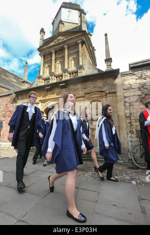 Cambridge University students on Graduation Day receiving their degrees. Stock Photo