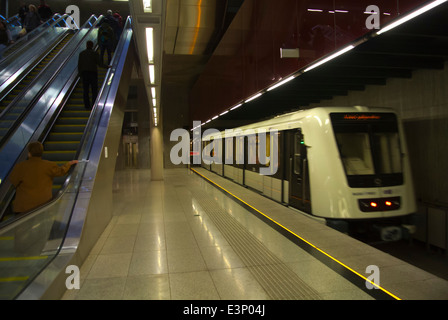 Metro line 4 M4 station interior, Rakoczi ter, Jozsefvaros district, Budapest, Hungary, Europe Stock Photo