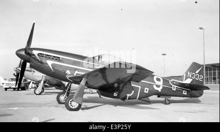 The North American P-51D Mustang, with serial 45-11471 and registration N332, was a renowned World War II fighter aircraft. Later, it became a popular air racer with a Merlin engine, known for its speed and performance in competitions. Stock Photo