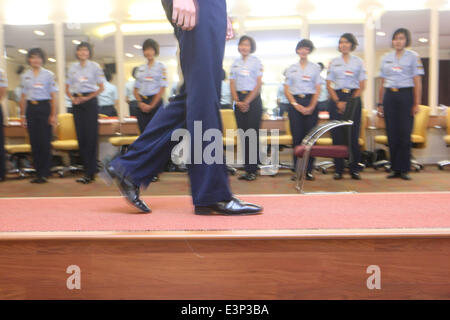 June 27, 2014 - West Jakarta, Jakarta, Indonesia - Cabin crews trainee at the Garuda Indonesia Training Centre. As the air travel is marked as the safest, the aim of the trainee is zero accident victim. The trainee is needed to get the certificates of IATA, a trade association representing and serving the airline industry world-wide. (Credit Image: © Afriadi Hikmal/ZUMA Wire/ZUMAPRESS.com) Stock Photo