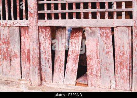 Faded old wooden wall painted in red. Bandipur-Nepal. 0462 Stock Photo