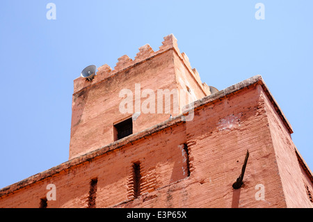 Looking up to the top of a Minarette at a Mosque in Marrakech, Morocco Stock Photo