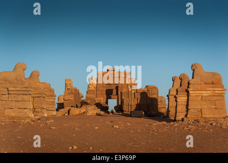 Avenue of Rams and Temple of Amun-Ra, Naqa, northern Sudan Stock Photo