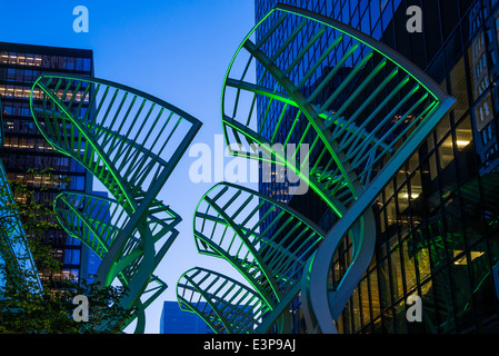 Tthe 'Trees' sculpture on Stephen Avenue, designed to reduce wind gusts between the buildings, Calgary, Alberta, Canada Stock Photo