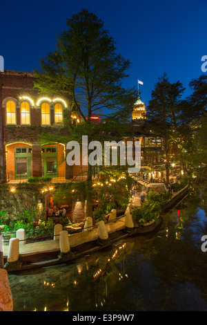 The Riverwalk at dusk in downtown San Antonio, Texas, USA Stock Photo