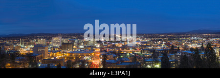 Panoramic of Spokane, Washington at dusk Stock Photo