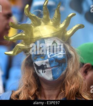 Natal, Brazil. 24th June, 2014. An Uruguay's fan poses before a Group D match between Italy and Uruguay of 2014 FIFA World Cup at the Estadio das Dunas Stadium in Natal, Brazil, June 24, 2014. © Guo Yong/Xinhua/Alamy Live News Stock Photo