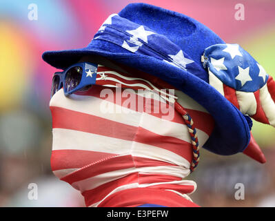 Recife, Brazil. 26th June, 2014. A supporter of the U.S. is seen before a Group G match between the U.S. and Germany of 2014 FIFA World Cup at the Arena Pernambuco Stadium in Recife, Brazil, on June 26, 2014. Credit:  Lui Siu Wai/Xinhua/Alamy Live News Stock Photo
