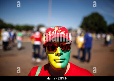 Brasilia, Brazil. 26th June, 2014. A supporter of Portugal is seen before a Group G match between Portugal and Ghana of 2014 FIFA World Cup in Brasilia, Brazil, June 26, 2014. © Jhon Paz/Xinhua/Alamy Live News Stock Photo