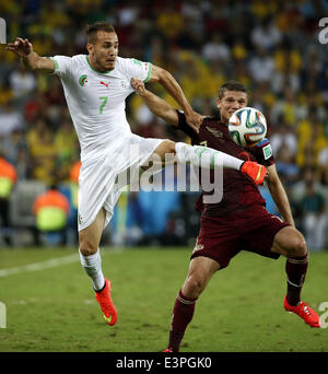 (140626) -- CURITIBA, June 26, 2014 (Xinhua) -- Algeria's Hassan Yebda vies with Russia's Igor Denisov during a Group H match between Algeria and Russia of 2014 FIFA World Cup at the Arena da Baixada Stadium in Curitiba, Brazil, June 26, 2014. (Xinhua/Liao Yujie) Stock Photo