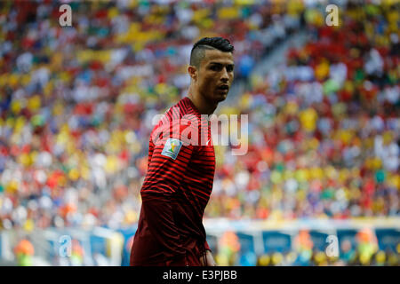 Brasilia, Brazil. 26th June, 2014. Player Cristiano Ronaldo is seen at National Mane Garrincha Stadium in Brasilia, Brazil, on June 26, 2014, during the match between Ghana and Portugal for Group G of the FIFA World Cup 2014 World Cup. Portugal won 2-1, but it was eliminated from the World Cup. Credit:  dpa picture alliance/Alamy Live News Stock Photo