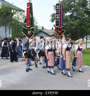 traditional and catholic procession in Bavaria, Germany, in village ...