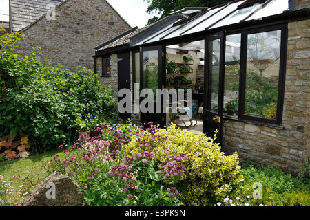 Conservatory in English Garden at Great Elm, near Mells, Somerset. Stock Photo