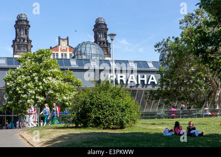 Prague main railway station Prague main train station park outside Czech Republic, Europe Stock Photo