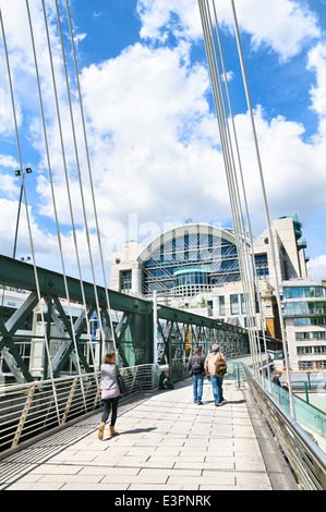 Golden Jubilee Bridge and Charing Cross railway station, London, England, UK Stock Photo