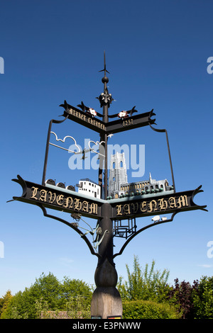 UK England, Suffolk, Lavenham, High Street, 2007 village sign commemorating Market Charter Stock Photo