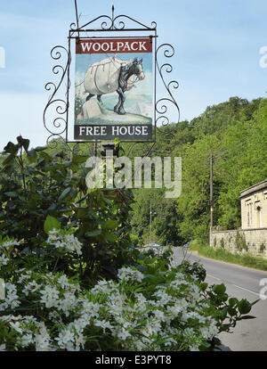 Cider Festival takes place at The Woolpack pub in Slad, Gloucestershire UK. as part of the Laurie Lee Centenary Celebrations Saturday 28th June 2014. Image taken 19th May 2014. The pub is opposite where Cider with Rosie author Laurie Lee is buried. In an interview before his death Laurie Lee said he wanted to be buried overlooking his favourite pub so that 'I can balance the secular with the spiritual, and so that my long sleep will be punctuated by Saturday night booze-ups and Sunday Morning services'. Stock Photo