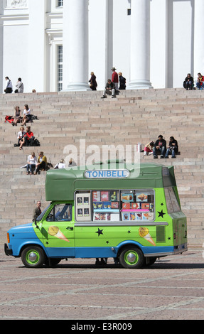 An ice-cream van in front of the Lutheran Cathedral Helsinki Finland Stock Photo