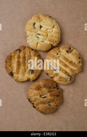 Four home made chocolate chip cookies Stock Photo