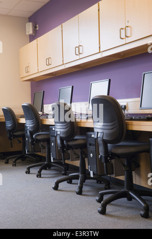 Computing classroom in a modern secondary school. Stock Photo