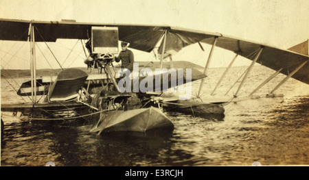 This image documents an accident involving a Curtiss HS-2L, a biplane used by the U.S. Navy. The aircraft was primarily used for reconnaissance and coastal patrol missions. Stock Photo