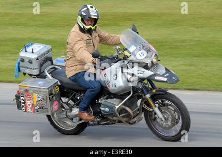 Charley Boorman riding BMW R1150GS motorcycle at Goodwood Festival of Speed Stock Photo