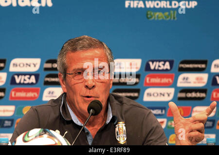 Rio De Janeiro, Brazil. 27th June, 2014. Uruguay's National Team Coach Oscar Washington Tabarez attends a press conference in Rio de Janeiro, Brazil, on June 27, 2014. Uruguay will face Colombia next Saturday during the Round of 16 of 2014 FIFA World Cup Brazil. © Juan Roleri/TELAM/Xinhua/Alamy Live News Stock Photo